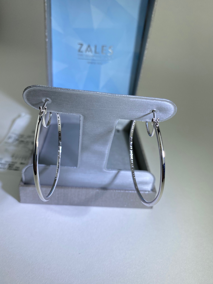 Zales 1/2 CT. T.W. Baguette and Round Diamond Alternating Hoop Earrings in 10K White Gold New