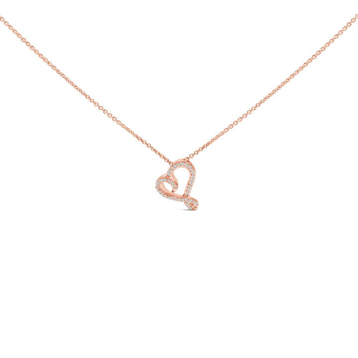 14k Rose Gold Plated Silver 1/10 Cttw Diamond Open Heart Pendant Necklace