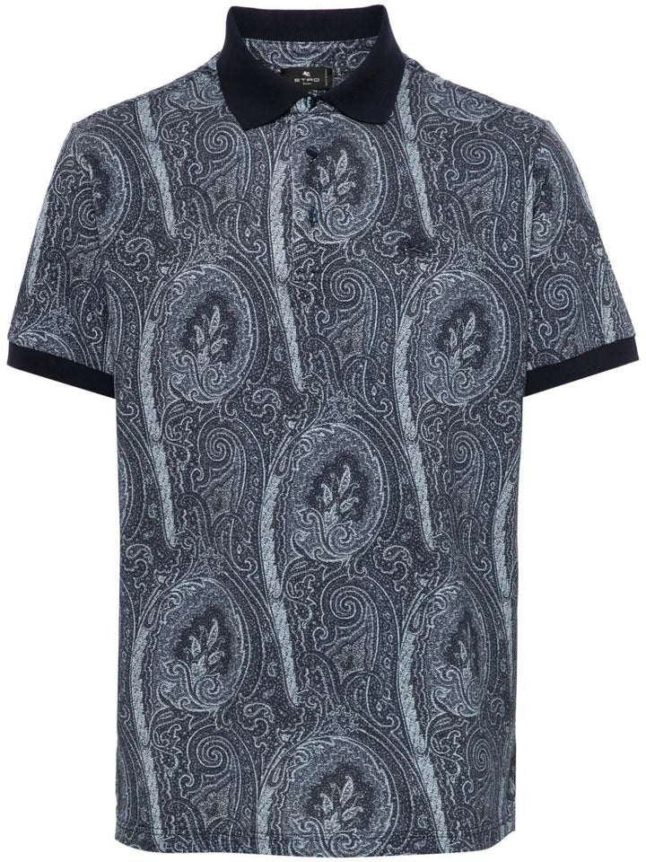 Etro Men All-Over Foliage Cotton Polo Shirt