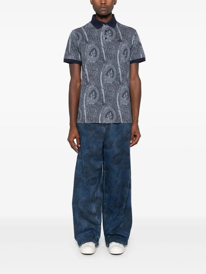 Etro Men All-Over Foliage Cotton Polo Shirt