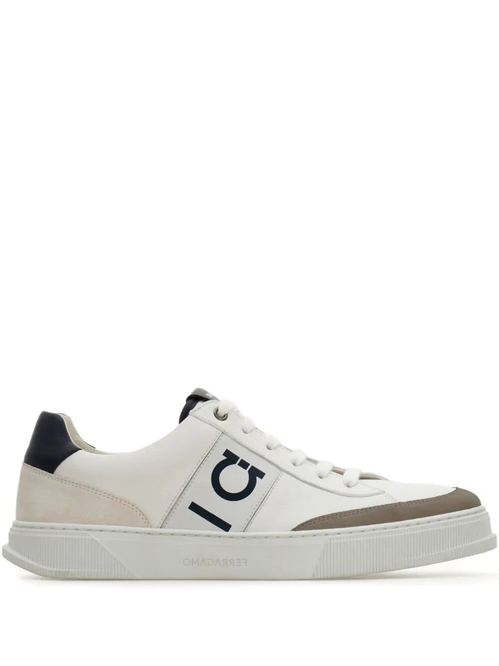 Ferragamo Men Alaska Leather And Suede Sneaker With Gancini Detail