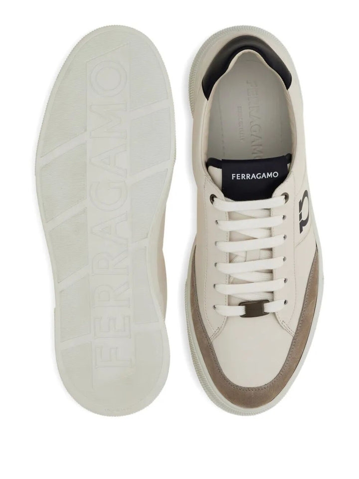 Ferragamo Men Alaska Leather And Suede Sneaker With Gancini Detail