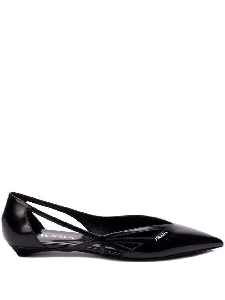 Prada Women Brushed Leather Cut-Out Ballerinas
