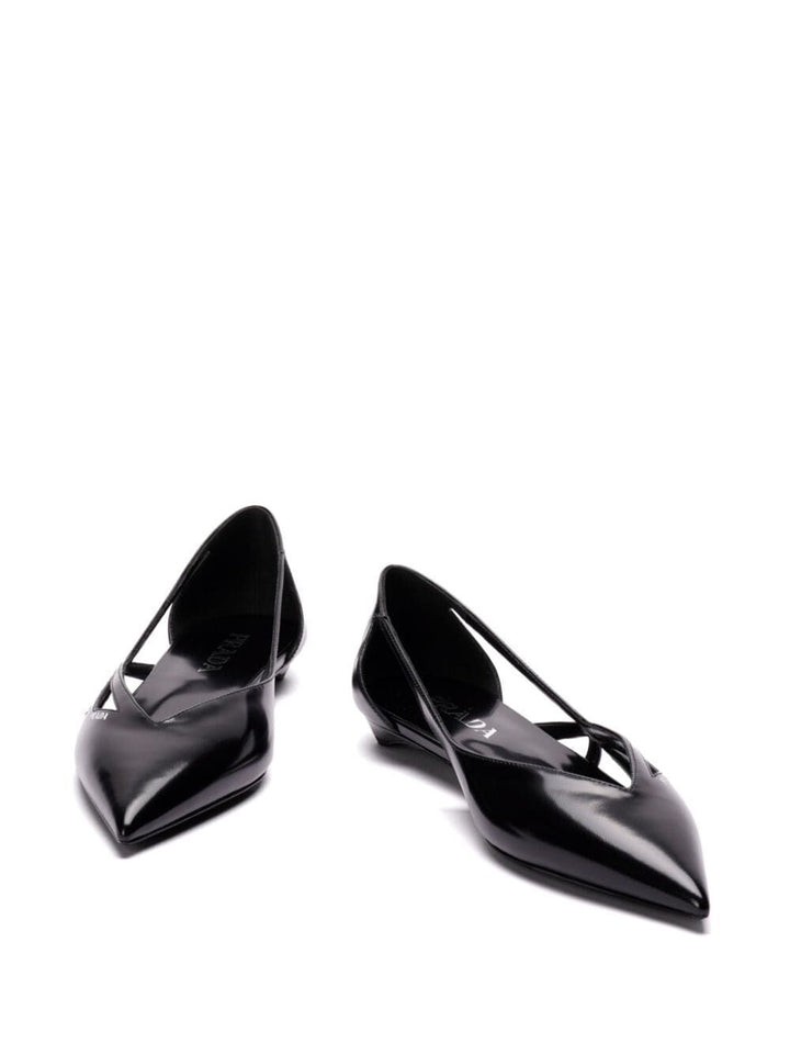 Prada Women Brushed Leather Cut-Out Ballerinas