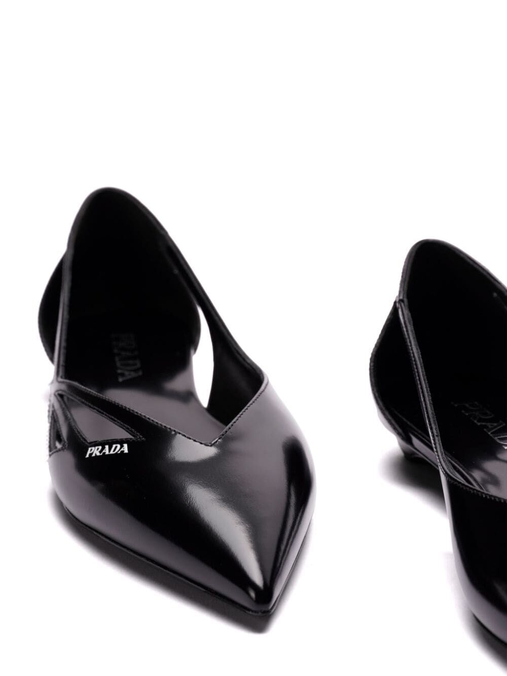 Prada Women Brushed Leather Cut-Out Ballerinas
