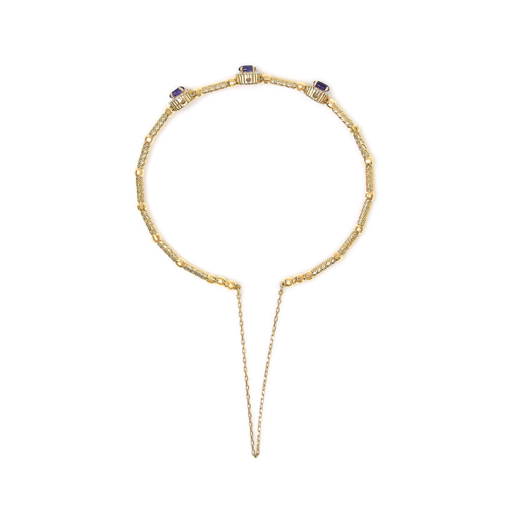18K Yellow Gold Purple Amethyst and 1/3 Cttw Diamond Halo Station Bracelet