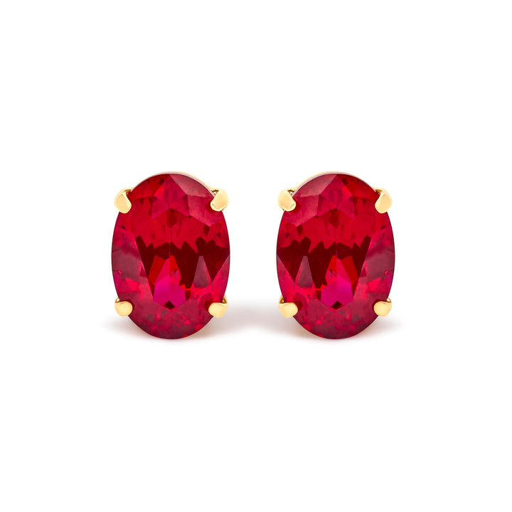 18K Yellow Gold 7x5 MM Created Oval Ruby Solitaire Stud Earrings
