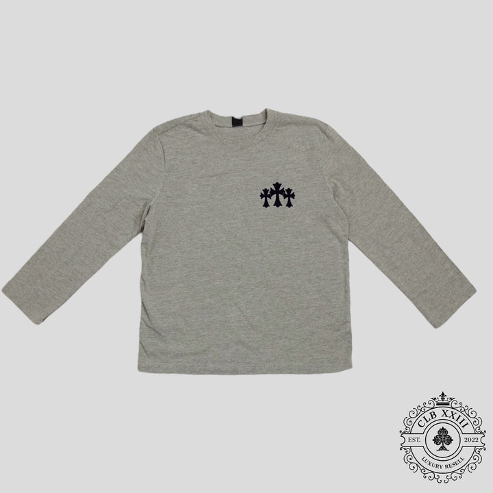 Chrome Hearts Triple Cross Flocked Long Sleeve in Grey