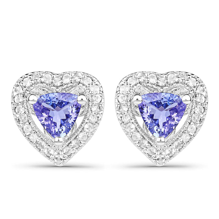 1.18 Carat Genuine Tanzanite &amp; White Topaz .925 Sterling Silver Earrings