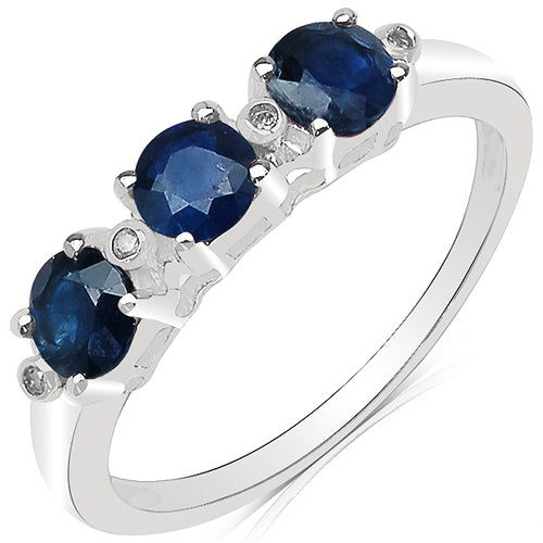 1.01 Carat Blue Sapphire &amp; White Diamond 10K White Gold Ring