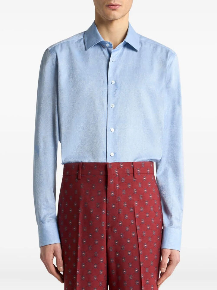 Etro Men Cotton Jacquard Shirt With Gecko Motif