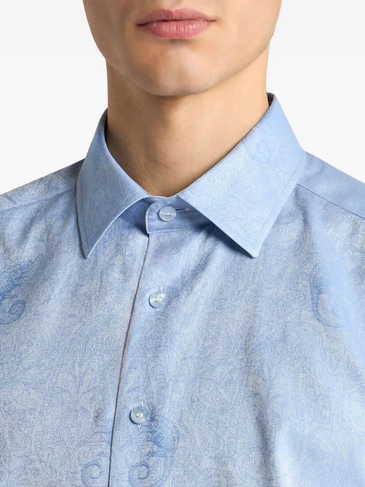 Etro Men Cotton Jacquard Shirt With Gecko Motif