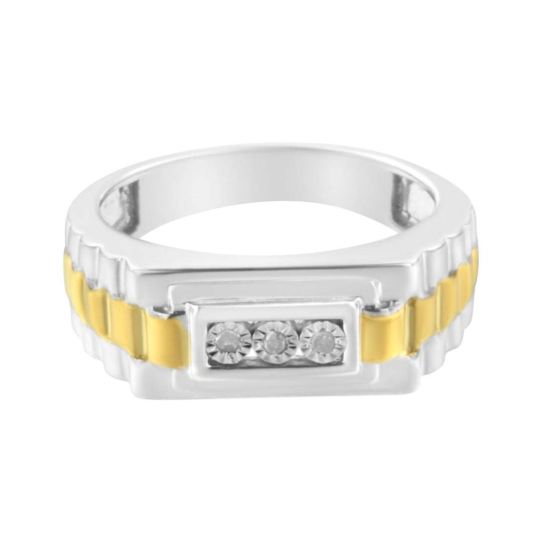 10K Yellow Gold Plated .925 Sterling Silver Diamond Accent Miracle-Set 3 Stone Ridged Band Gentlemen&