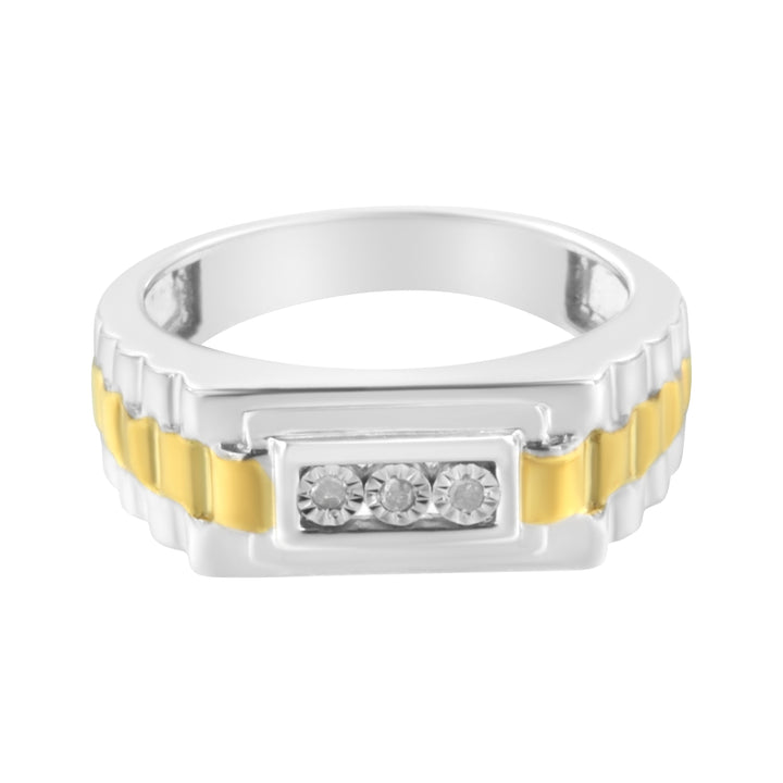 10K Yellow Gold Plated .925 Sterling Silver Diamond Accent Miracle-Set 3 Stone Ridged Band Gentlemen&