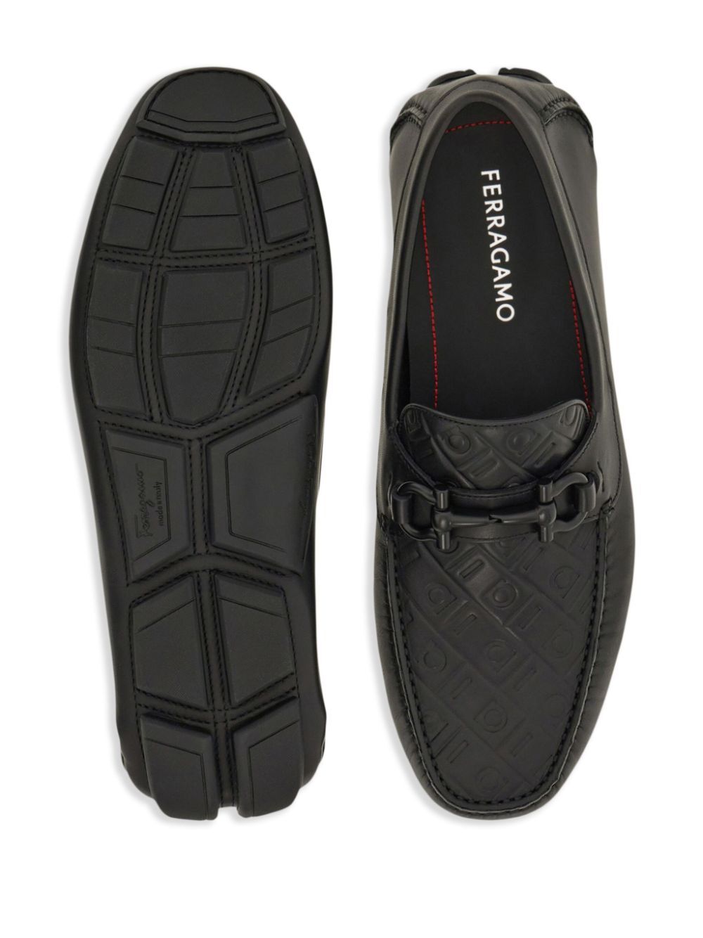 Ferragamo Men Embossed Gancini Monogram Driving Loafers