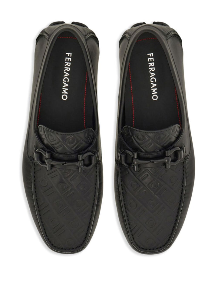 Ferragamo Men Embossed Gancini Monogram Driving Loafers