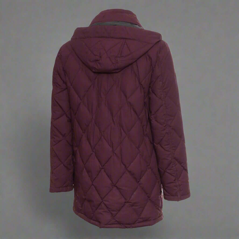 Maroon quilted jacket on a white background