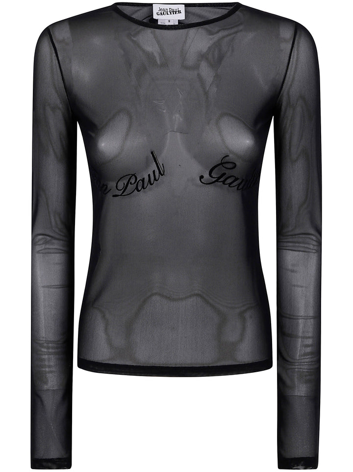 Jean Paul Gaultier Women Mesh Long Sleeves Top With Velvet Flock "Jean Paul Gaultier"