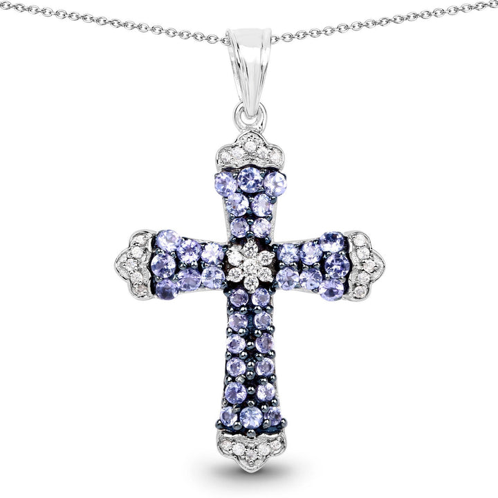 1.84 Carat Genuine Tanzanite and White Zircon .925 Sterling Silver Pendant