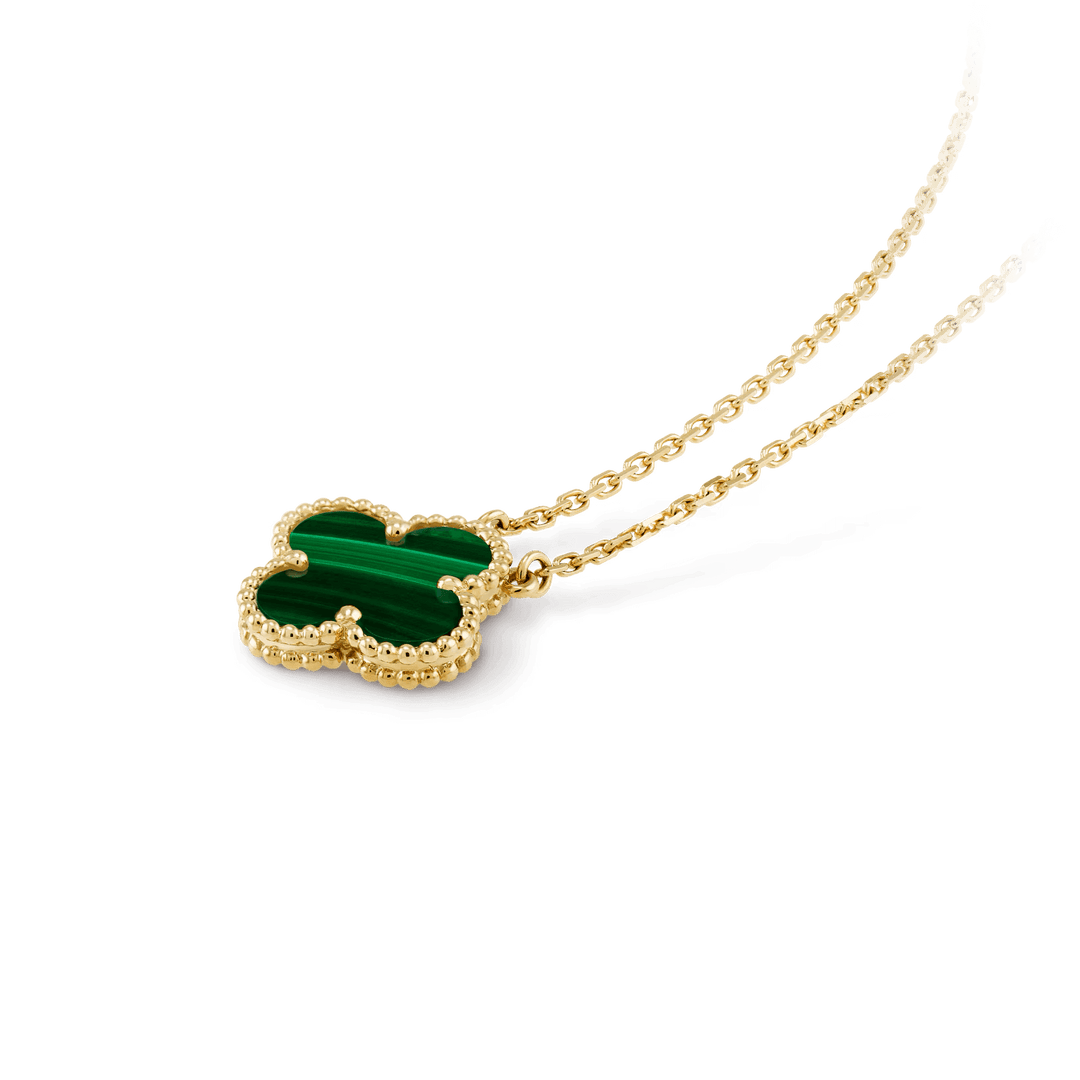 Van Cleef & Arpels Vintage Alhambra pendant 18K yellow gold, Malachite on a delicate chain - Fine jewelry.