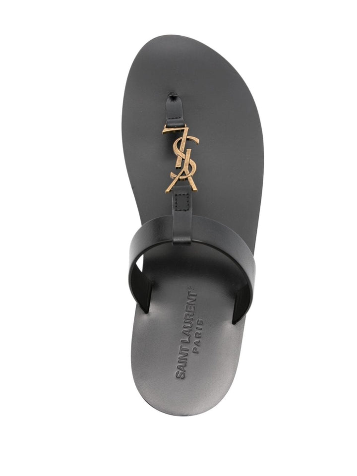 Saint Laurent Cassandre Leather Thong Sandals