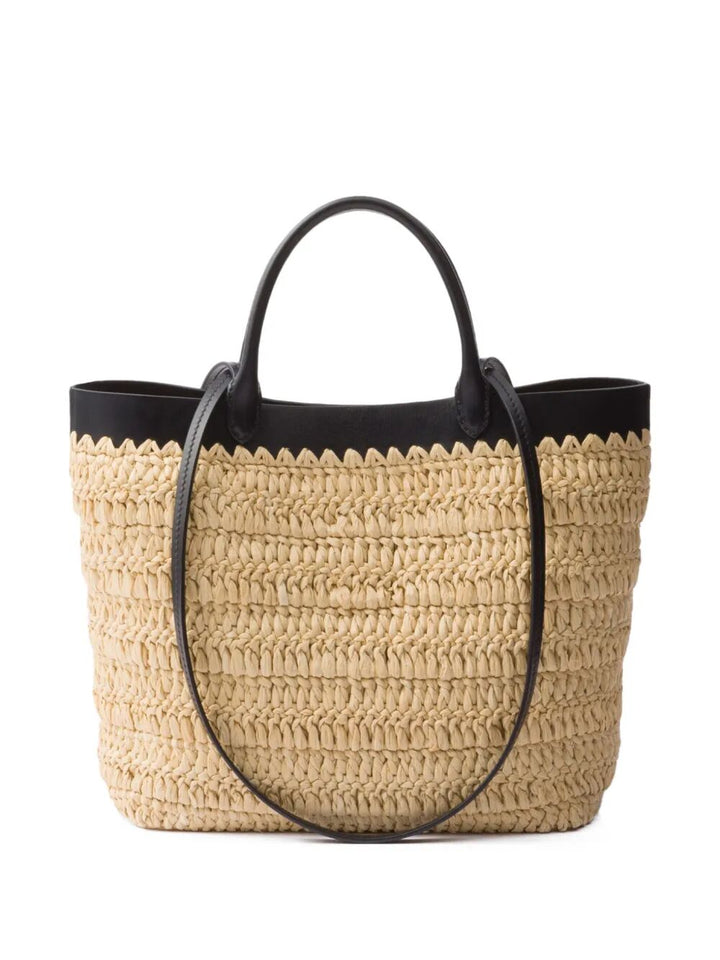 Prada Women Small Crochet And Leather Tote Bag