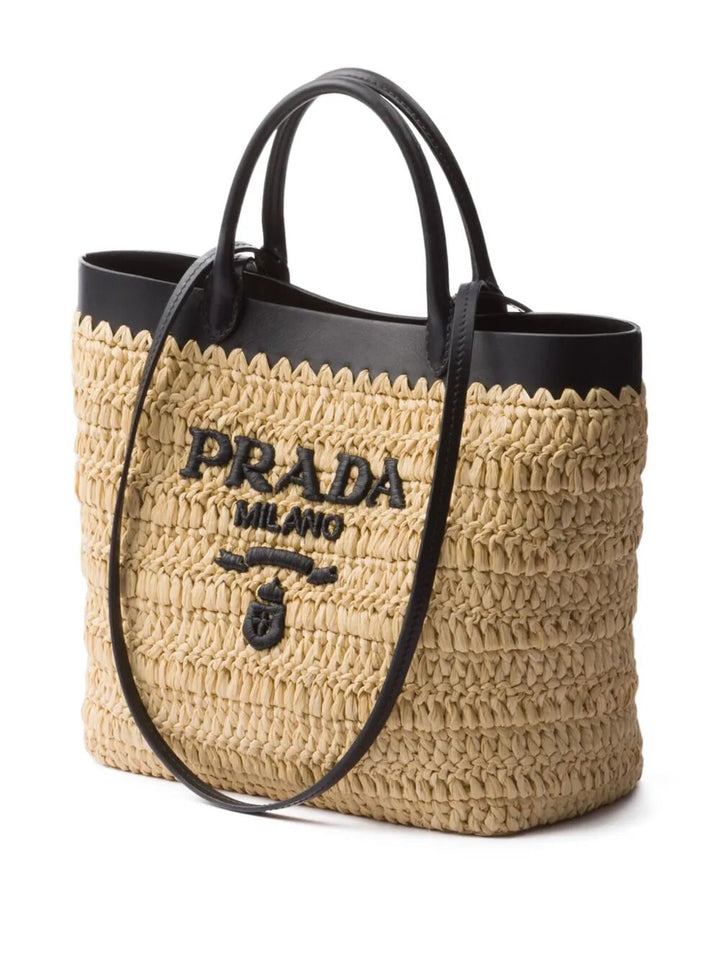 Prada Women Small Crochet And Leather Tote Bag