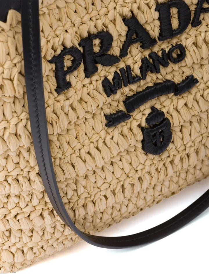 Prada Women Small Crochet And Leather Tote Bag