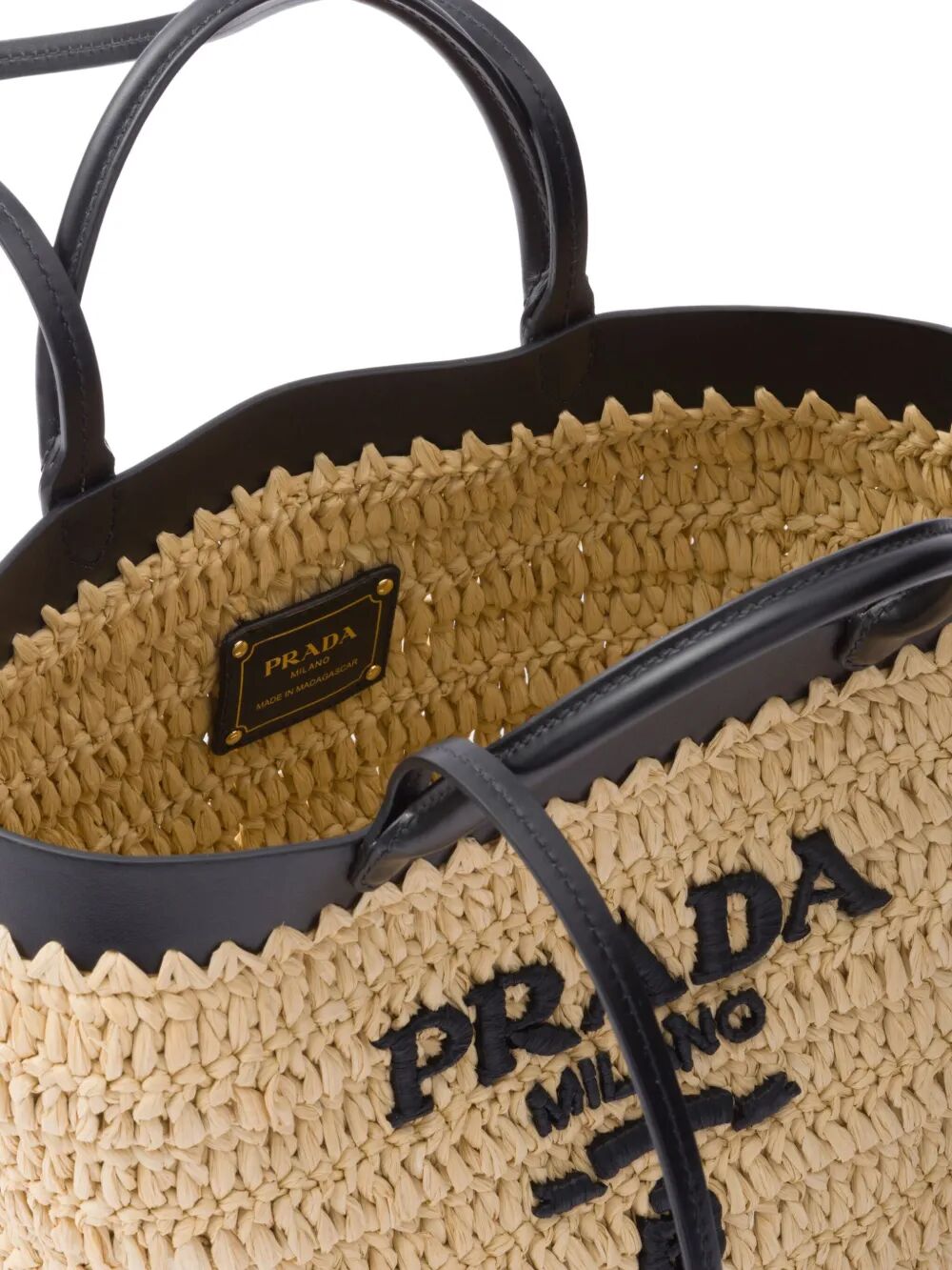 Prada Women Small Crochet And Leather Tote Bag