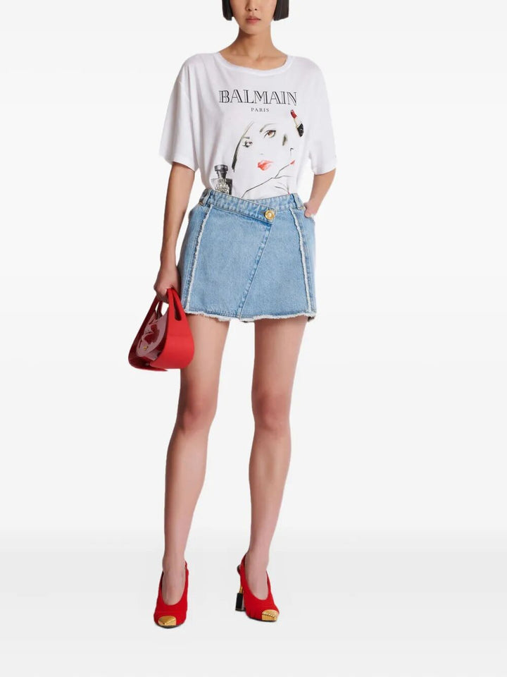 Balmain Women Balmain Beauty Print Embroidery Patches T-Shirt