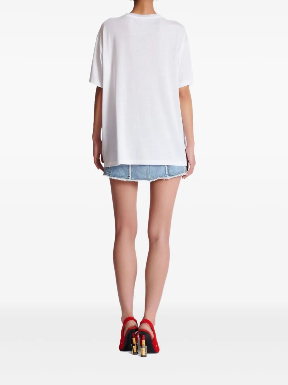 Balmain Women Balmain Beauty Print Embroidery Patches T-Shirt