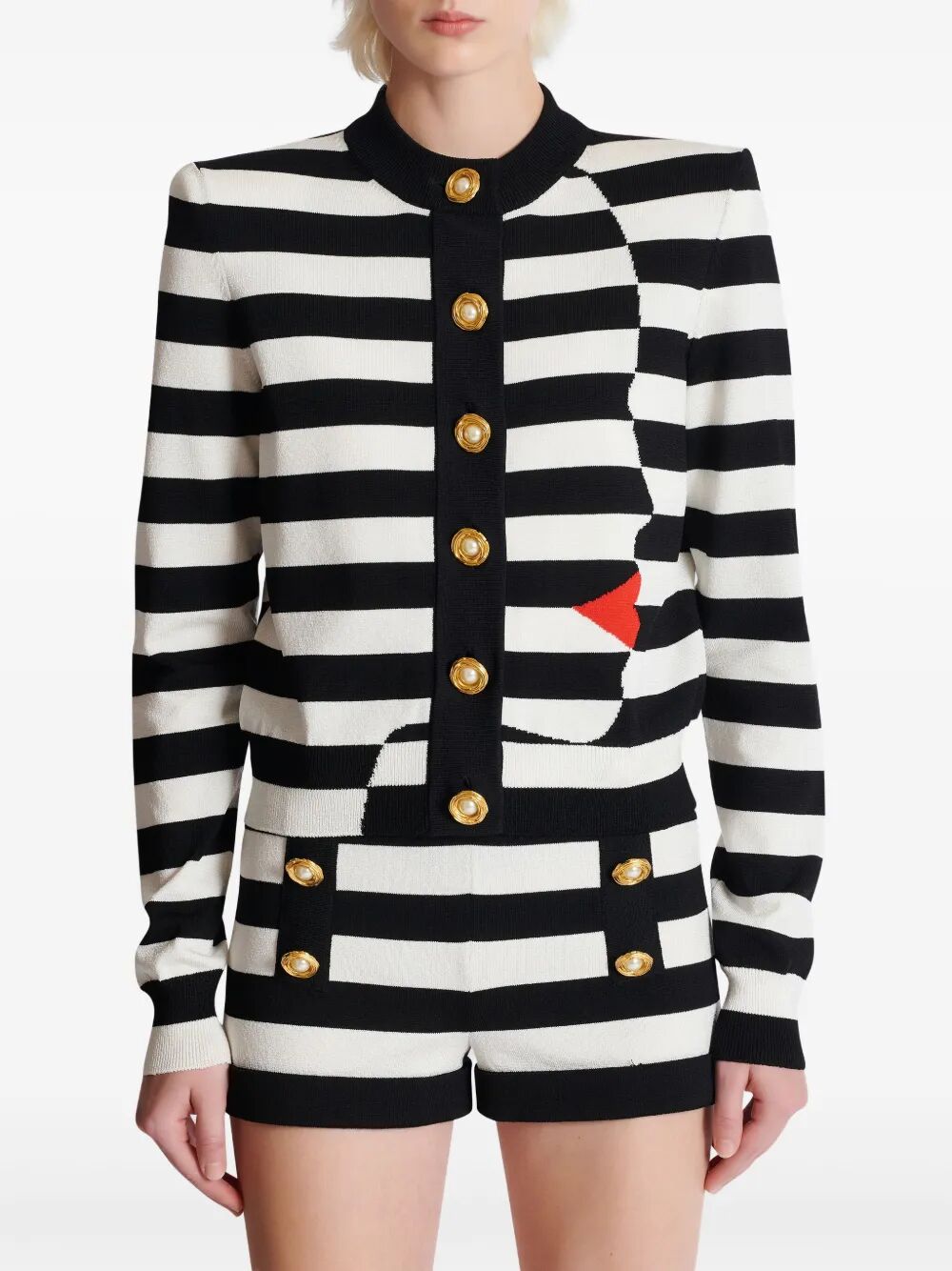 Balmain Women Buttoned Face Mariniere Knit Cardigan