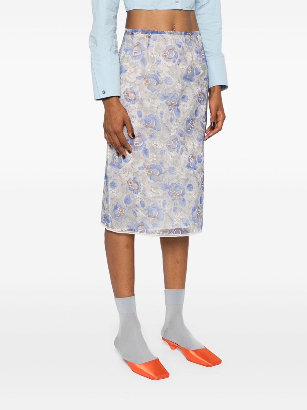 Prada Women Gonna Stampa Peonia In Nylonette