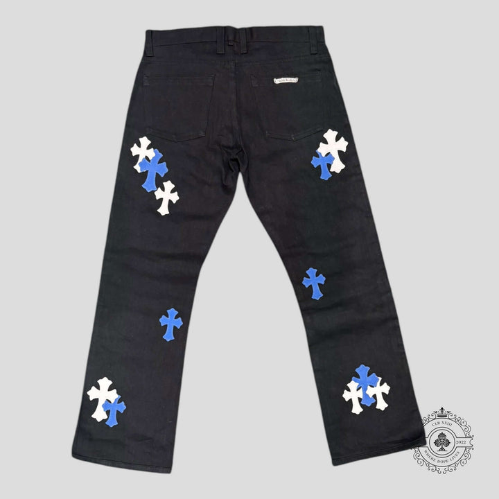 Chrome Hearts Cross Patch Pants in Blue / White