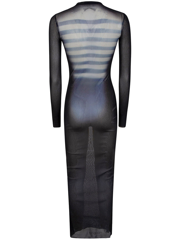 Jean Paul Gaultier Women Mesh Crew Neck Long Dress Printed "Le Mâle"