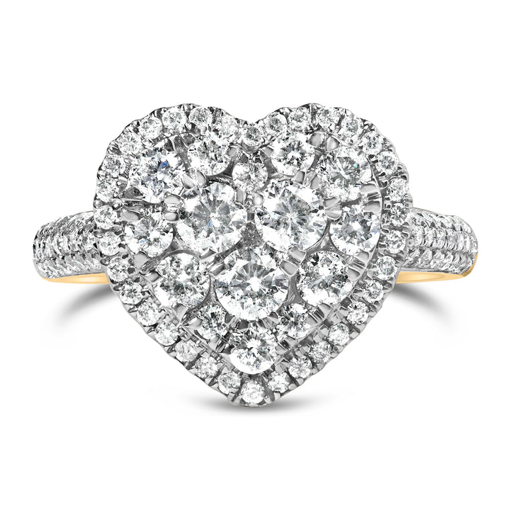 14K Yellow Gold 1 1/2 Cttw Diamond Heart Shaped Composite Ring (H-I Color, SI2-I1 Clarity) - Ring Size 7