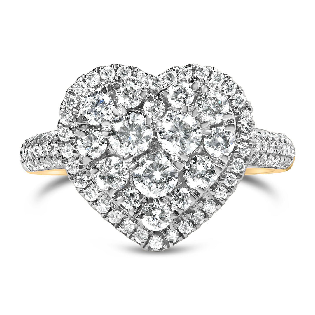 14K Yellow Gold 1 1/2 Cttw Diamond Heart Shaped Composite Ring (H-I Color, SI2-I1 Clarity) - Ring Size 7