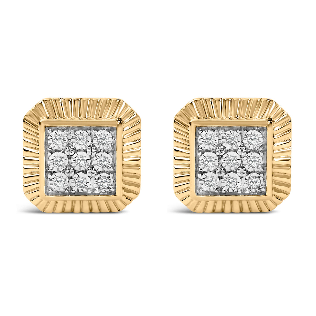 10K Yellow Gold Plated .925 Sterling Silver 1/6 Cttw Diamond Textured Halo Stud Earrings