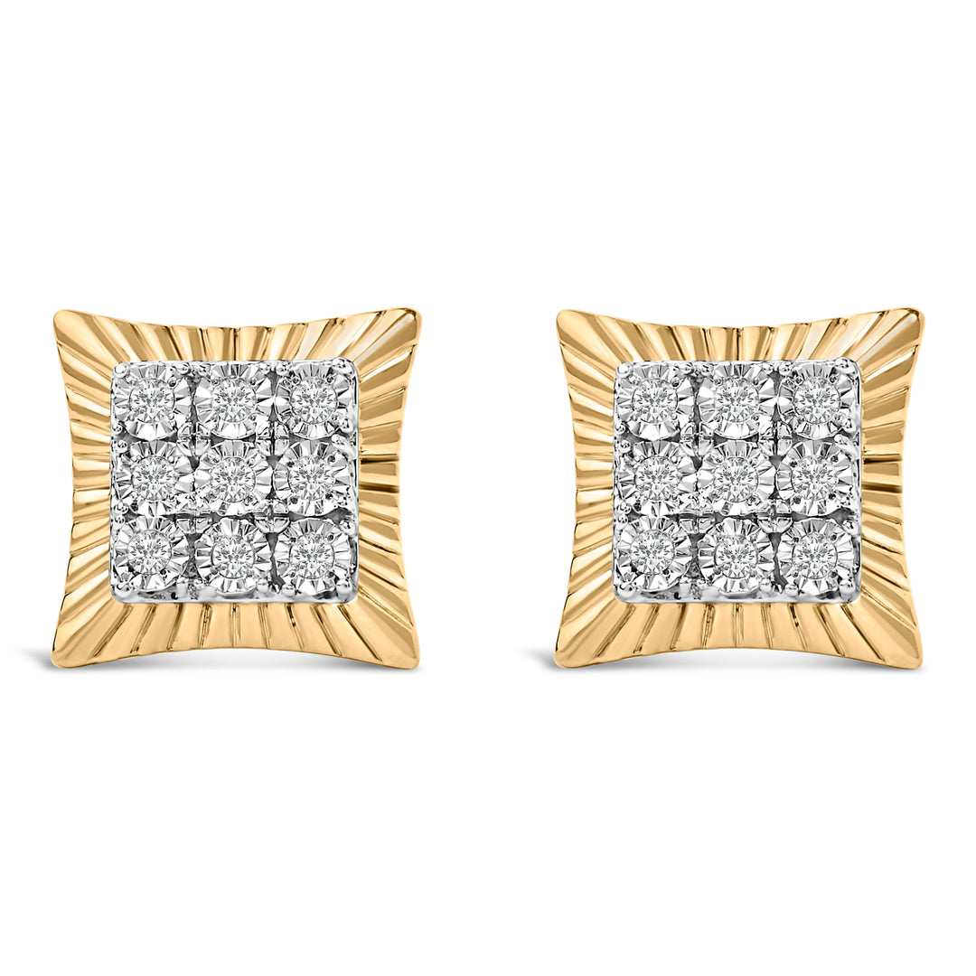10K Yellow Gold Plated .925 Sterling Silver 1/4 Cttw Diamond Textured Halo Stud Earrings