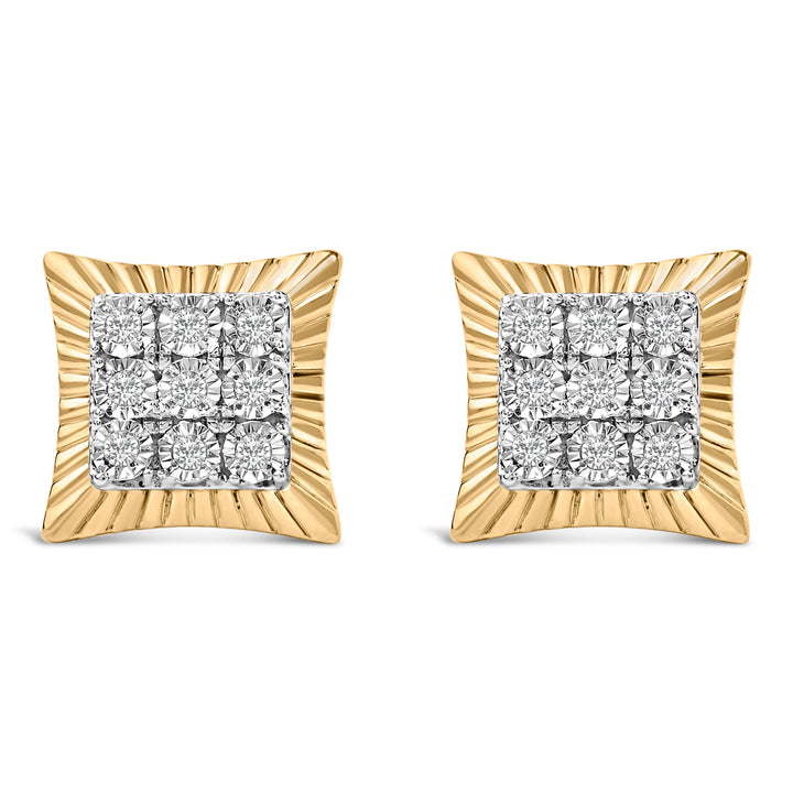10K Yellow Gold Plated .925 Sterling Silver 1/4 Cttw Diamond Textured Halo Stud Earrings