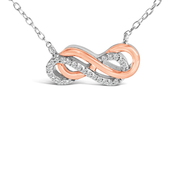 14K Rose Gold Plated Sterling Silver Diamond Accent Double Infinity Pendant Necklace