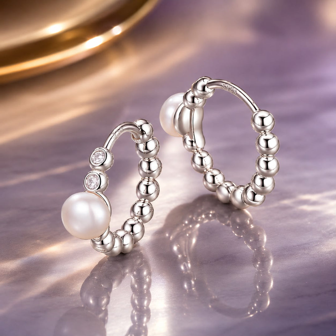 925 Sterling Silver White Gold Plated Moissanite &amp; Pearl Earrings for Women