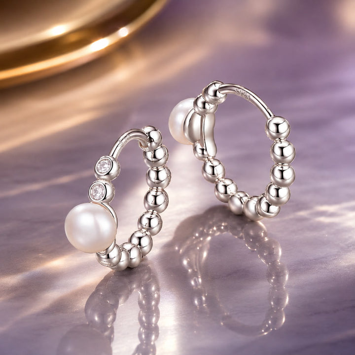 925 Sterling Silver White Gold Plated Moissanite &amp; Pearl Earrings for Women