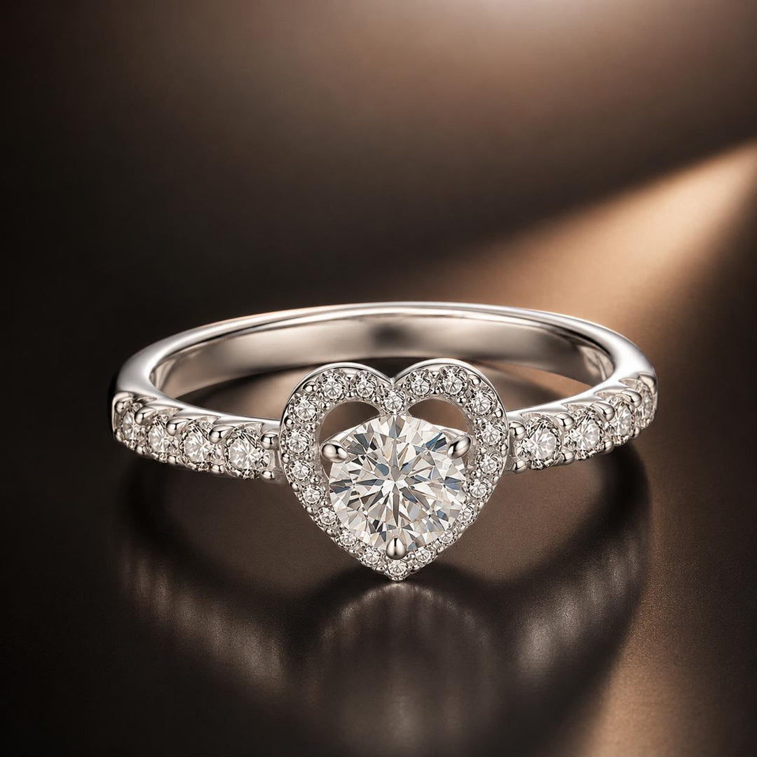 925 Sterling Silver Moissanite 0.5ct Heart Ring for Women Size 6