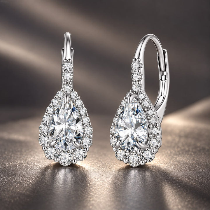 925 Sterling Silver White Gold Plated 1ct Moissanite 1.9x0.8cm Pavé CZ Drop Earrings for Women