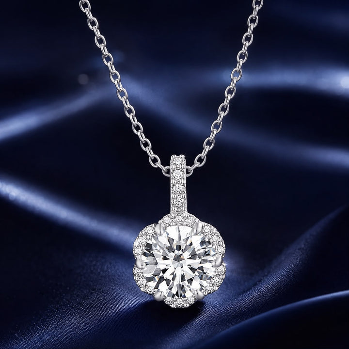 925 Sterling Silver Moissanite Pendant Necklace for Women - 45cm