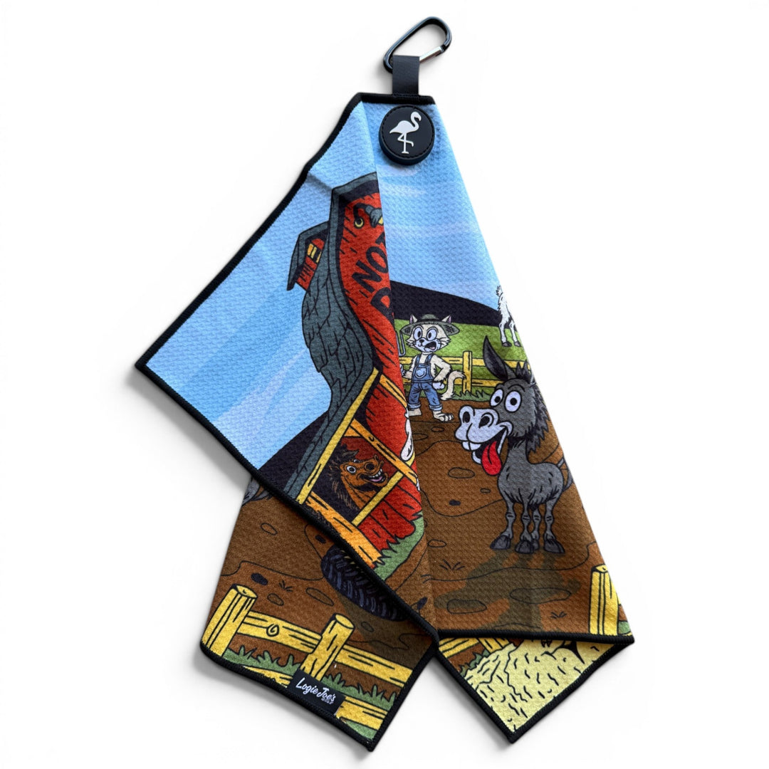 Back Nine Barnyard Golf Towel | 24” x 16” Microfiber Towel | Magnetic Clip &amp; Carabiner | Premium Golf Accessory