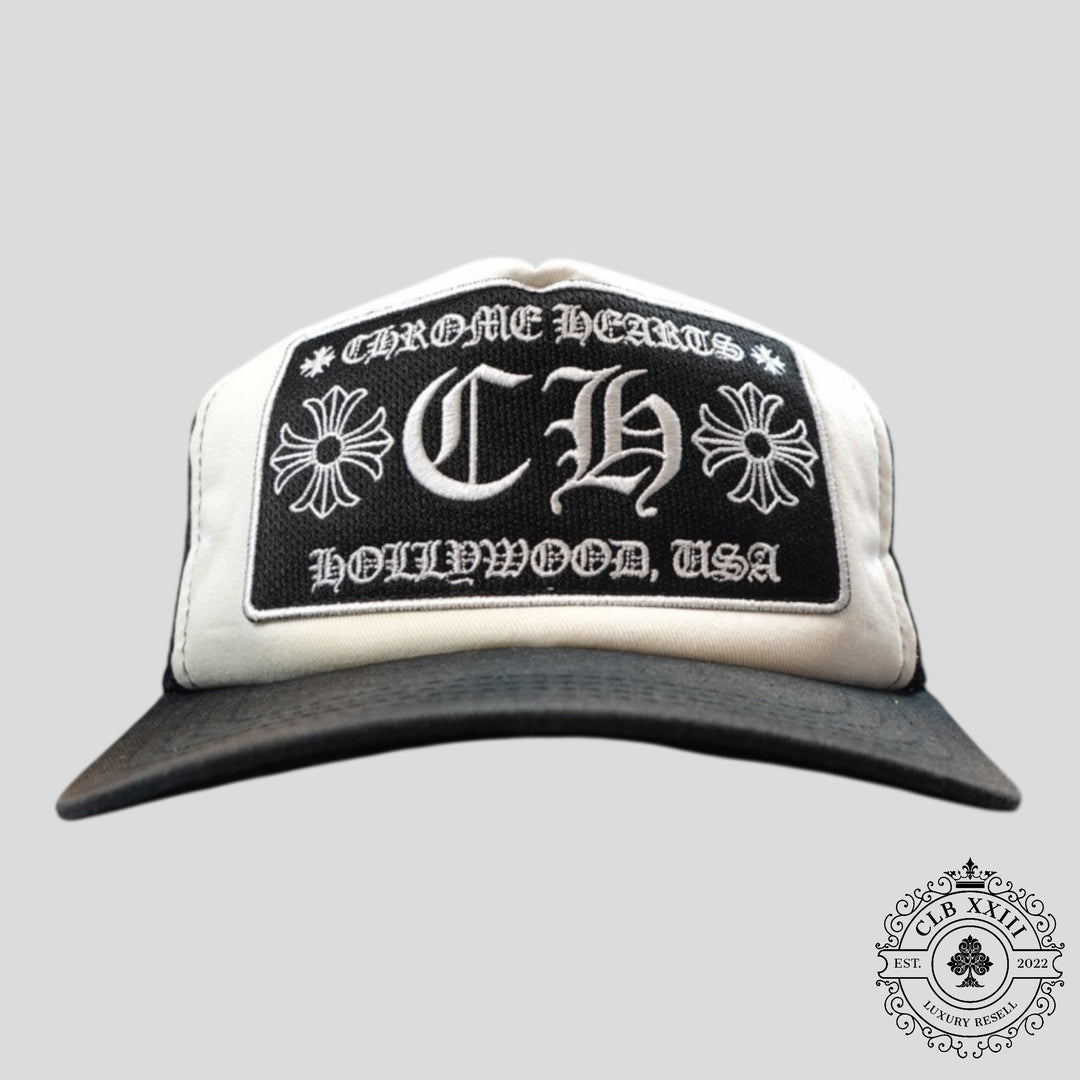 Chrome Hearts Hollywood CH Patch Trucker Hat in White - Preowned