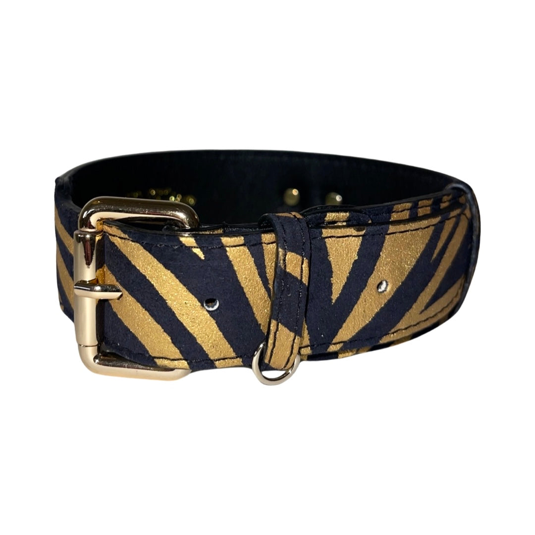 Black &amp; Gold Zebra Print Italian Leather Classic Collar