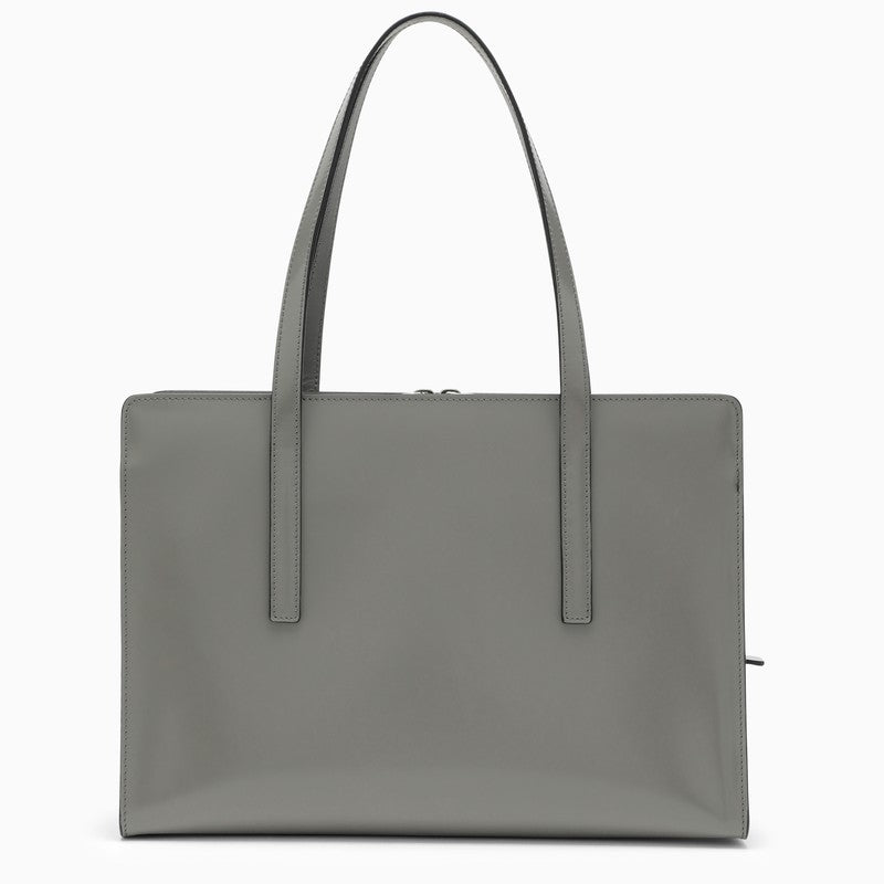 Gray tote bag with a handle on a white background